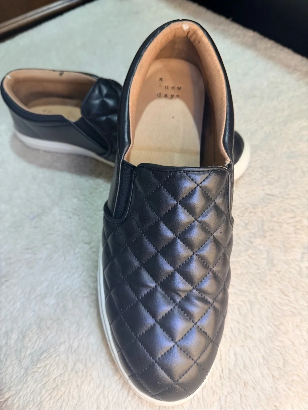 976. SLIGHTLY USED a new day Black Quilted Slip-On Loafer with White Sole